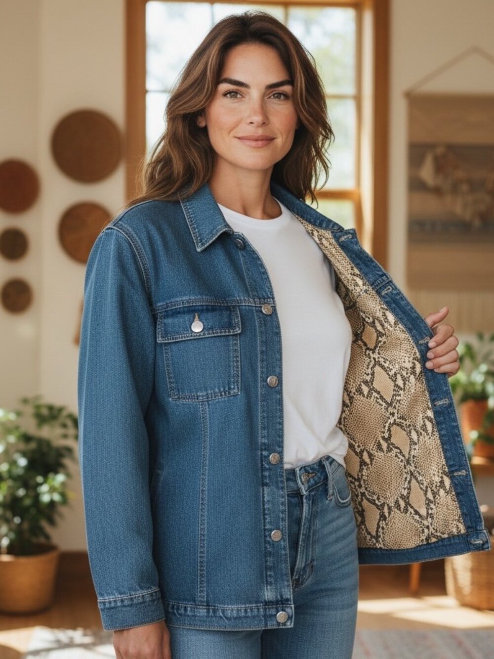 Vintage Denim & Co Chore Jacket Snakeskin Women's L Barn Coat Button Cottage